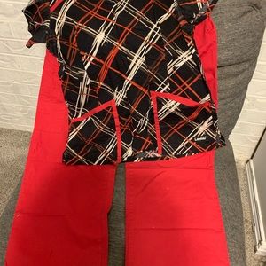 Red and black scrub set